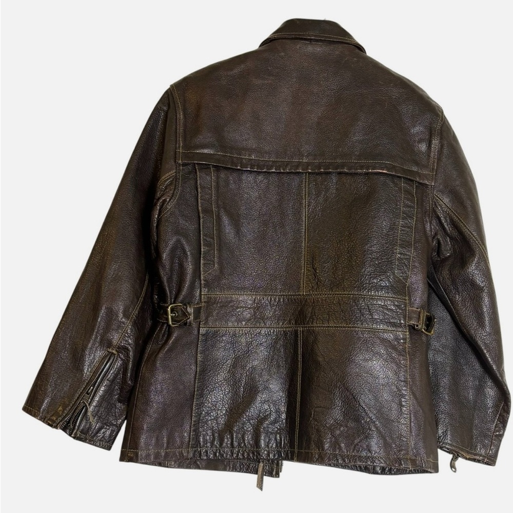 Rare Vintage 90s Brown Distressed Leather Jacket Women's M Moto Biker - Picture 13 of 15